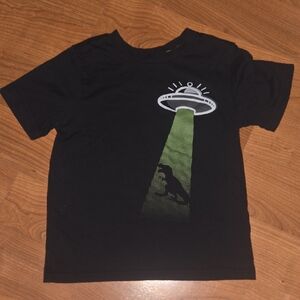 Children's Black Tee with Green UFO Design